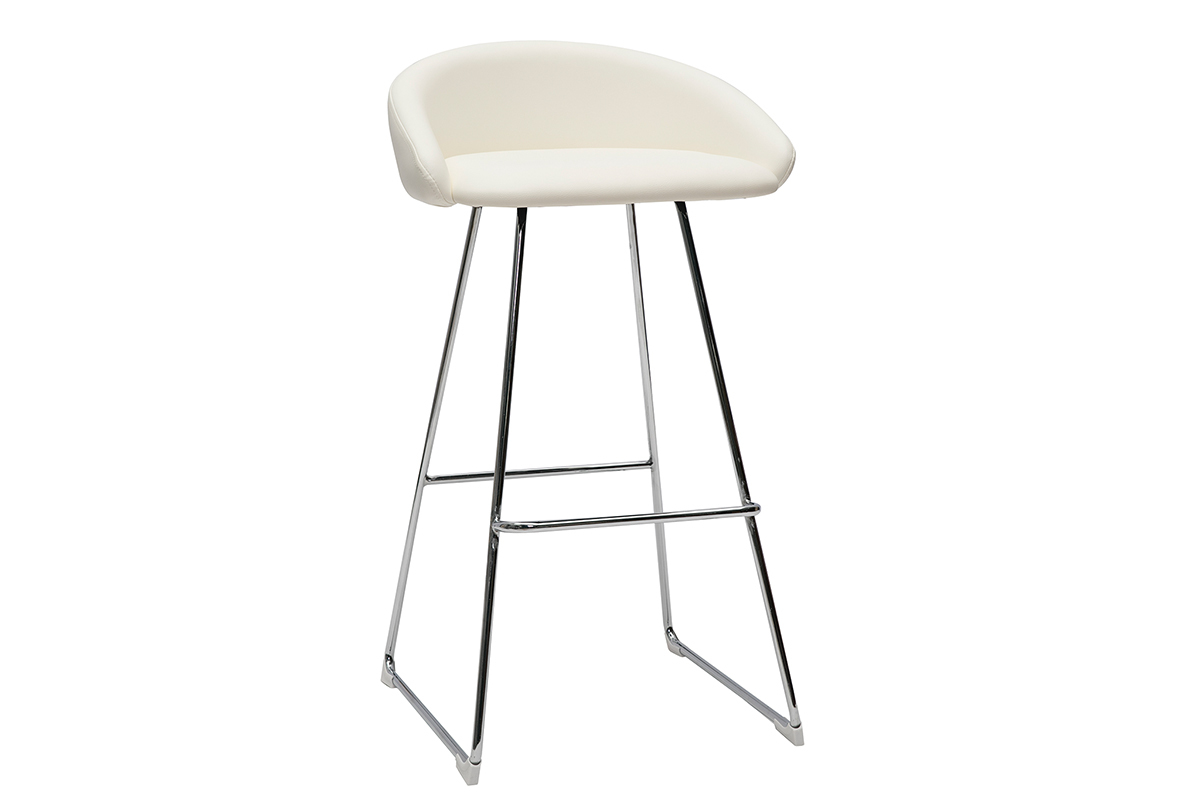Tabourets de bar design blancs et m�tal chrom� H75 cm (lot de 2) REYNOLD
