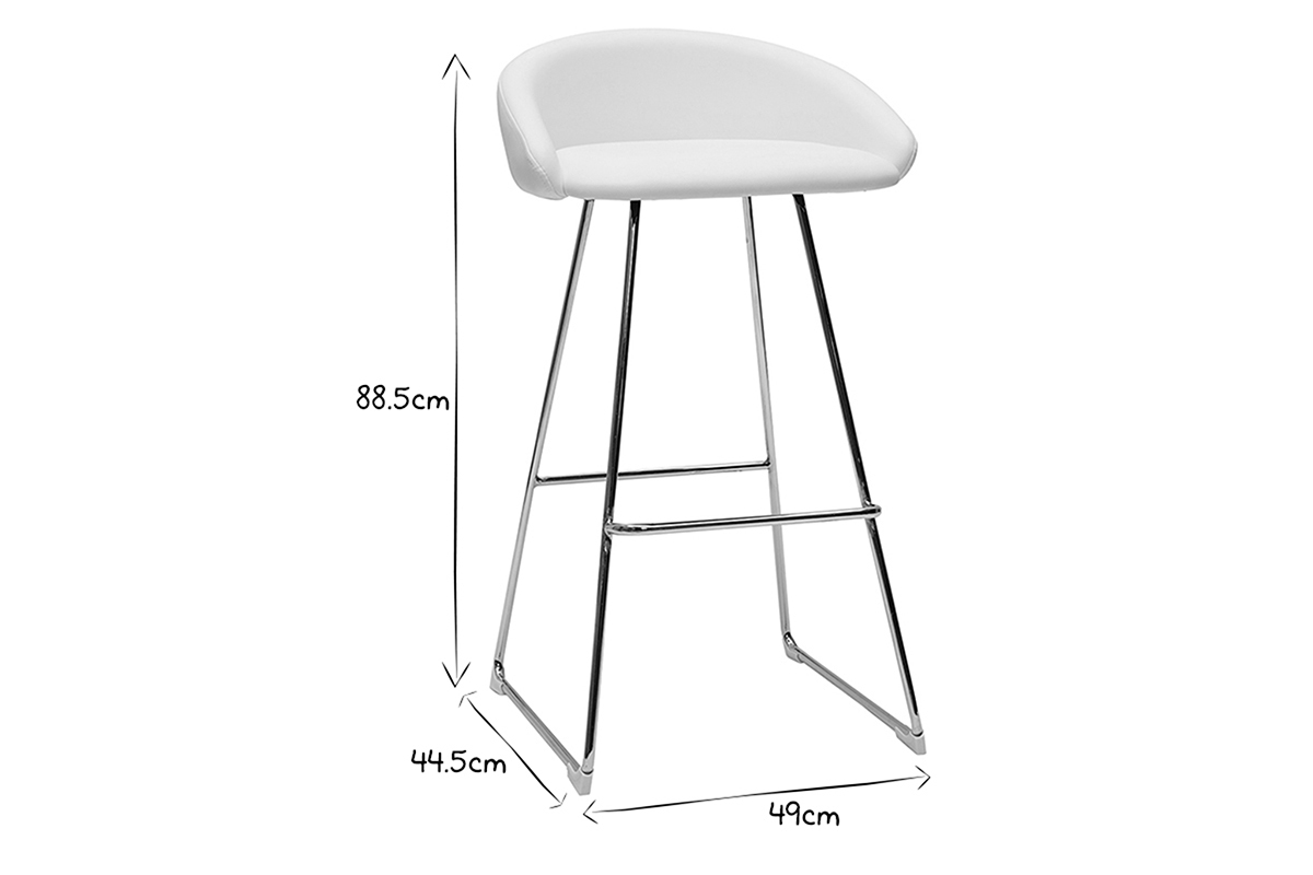 Tabourets de bar design blancs et m�tal chrom� H75 cm (lot de 2) REYNOLD