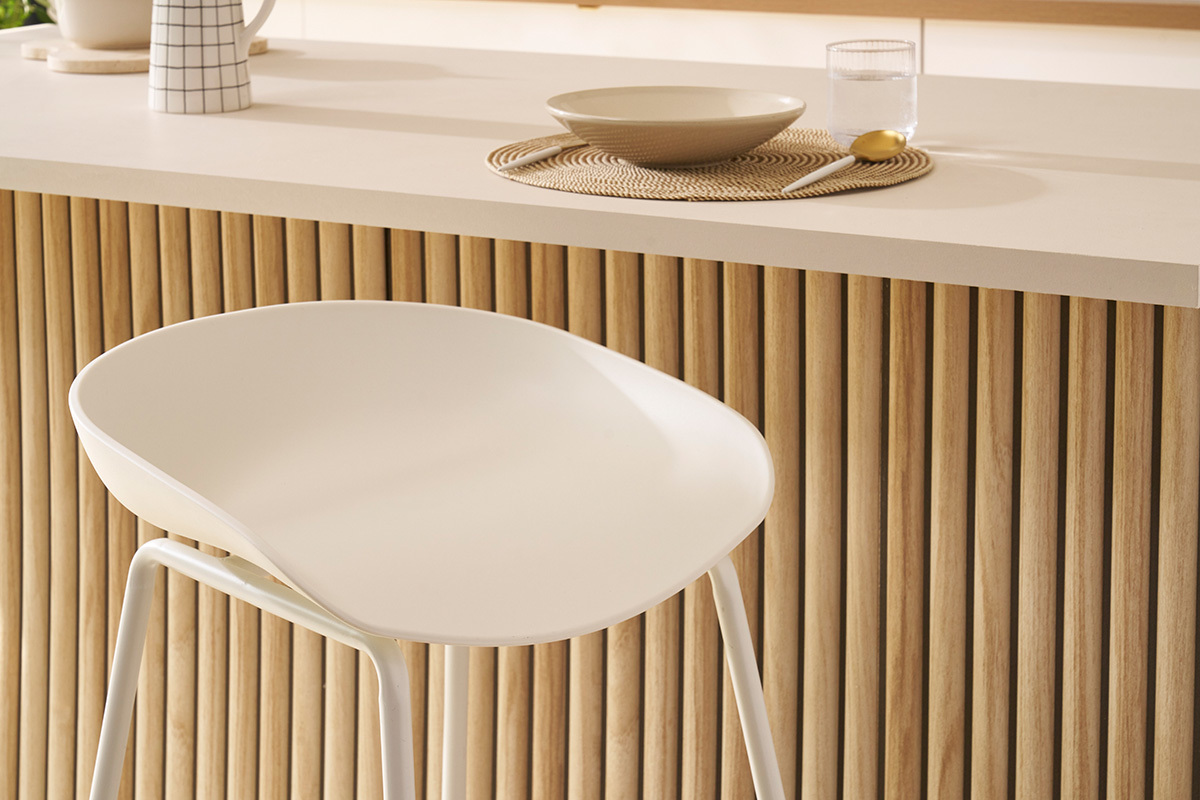 Tabourets de bar design blancs H75 cm  (lot de 2) PEBBLE