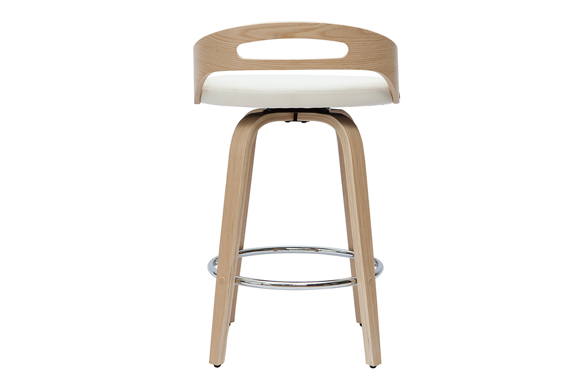 Tabourets de bar design bois clair et polyurthane blanc 65cm pivotant 360 (lot de 2) MANO