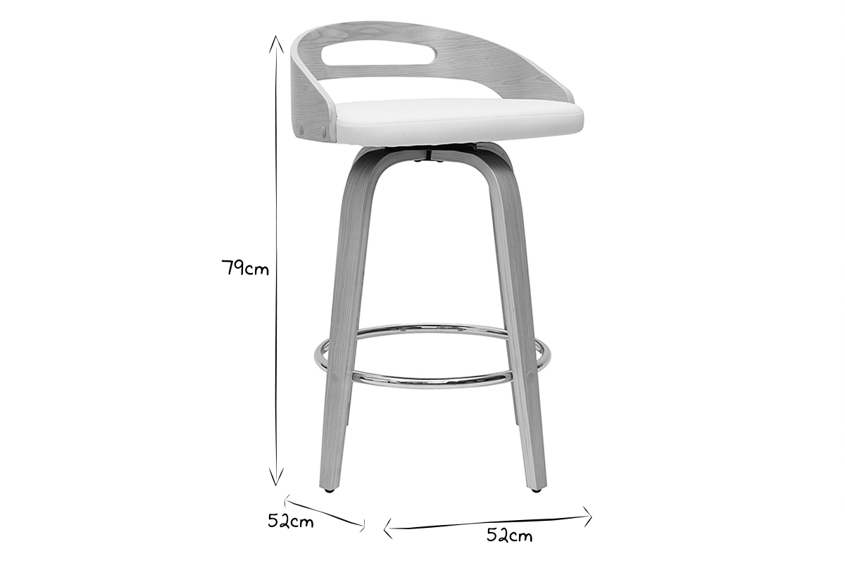 Tabourets de bar design bois clair et polyurthane blanc 65cm pivotant 360 (lot de 2) MANO