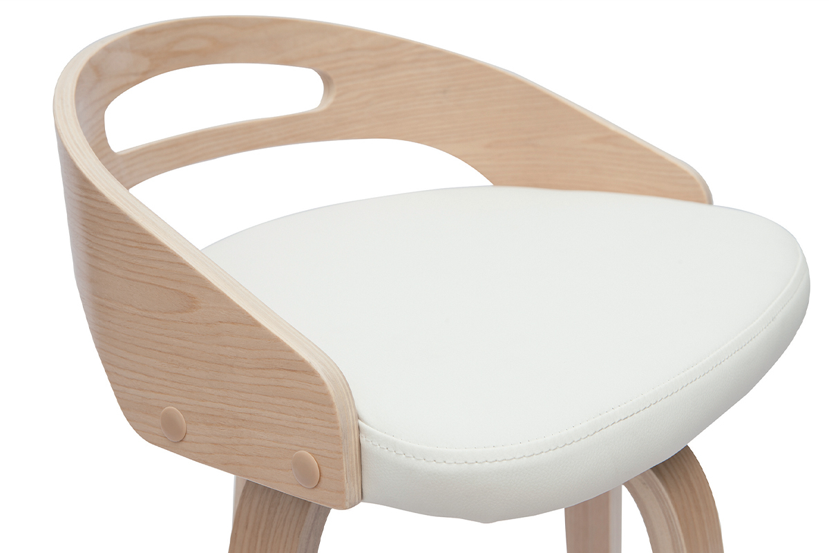Tabourets de bar design bois clair et polyurthane blanc 65cm pivotant 360 (lot de 2) MANO
