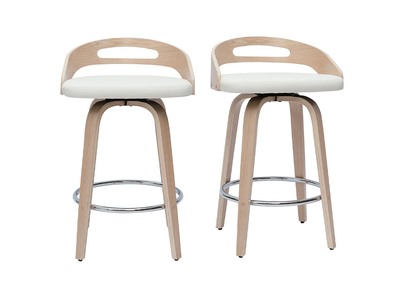 Tabourets de bar design bois clair et polyur&eacute;thane blanc 65cm pivotant 360&deg; (lot de 2) MANO