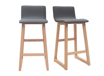 Tabourets de bar design bois clair et tissu gris 65 cm (lot de 2) OSAKA