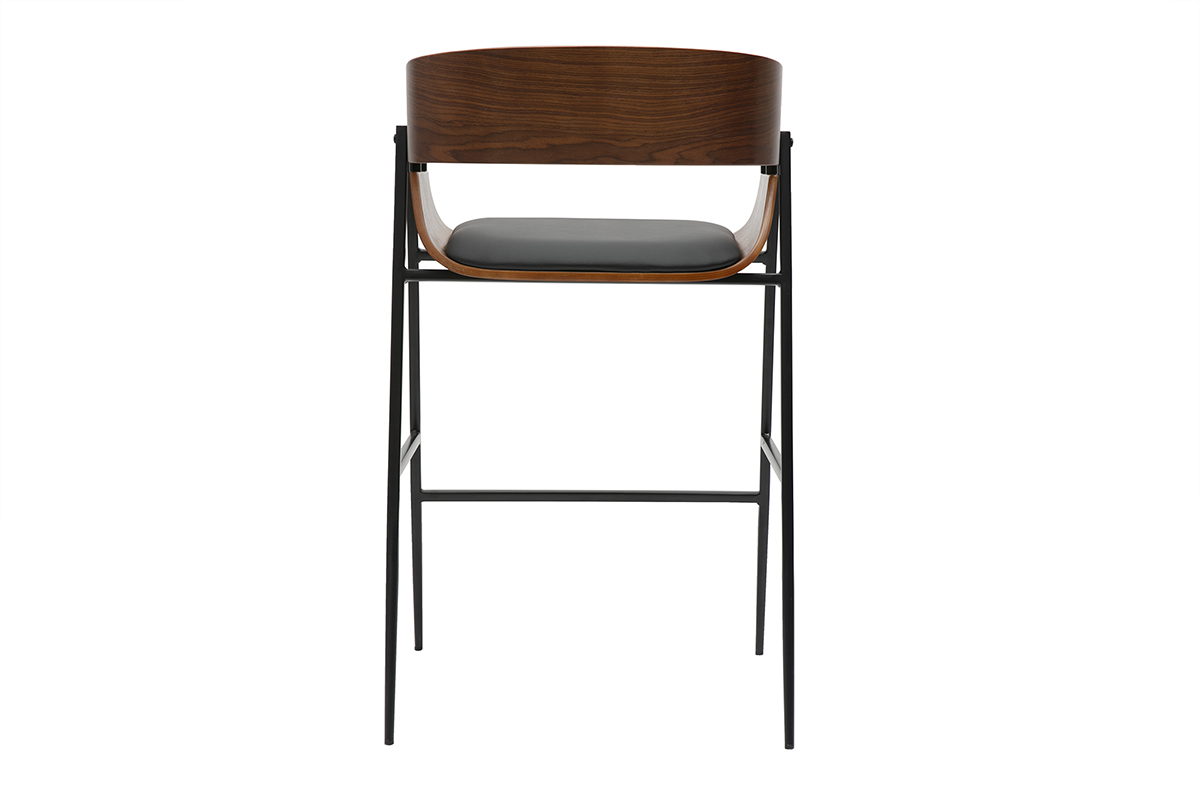 Tabouret de bar design en bois fonc et mtal noir, vue de dos, modle WESS