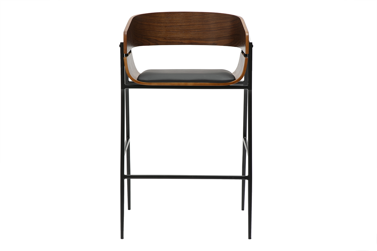 Tabouret de bar en bois fonc et mtal noir WESS