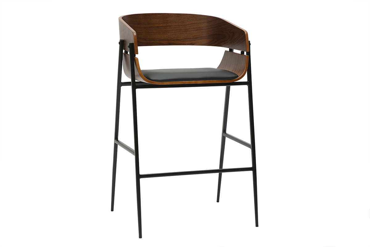 Tabouret de bar en bois fonc et mtal noir de style contemporain WESS.