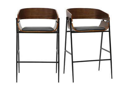 Tabourets de bar design bois foncé et métal noir (lot de 2) WESS