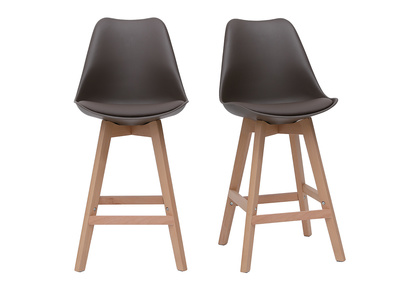 Tabourets de bar design chocolat et bois H65 cm (lot de 2) PAULINE
