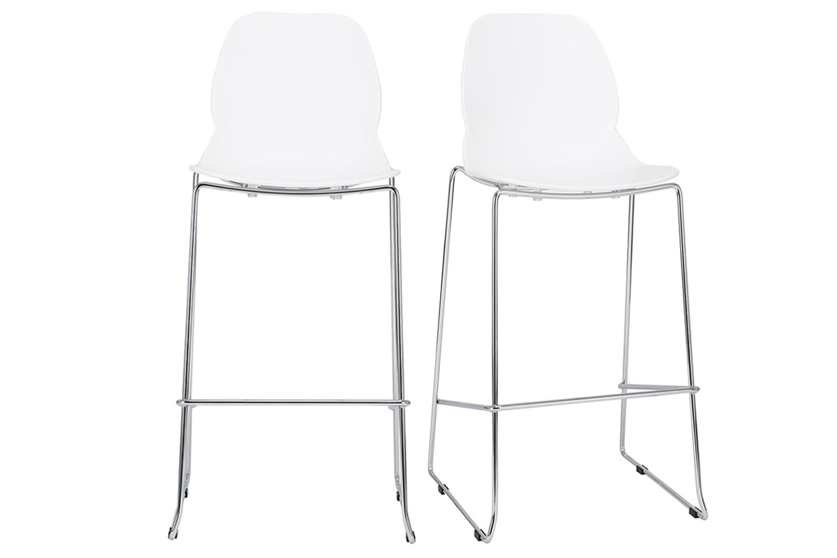 Tabourets de bar design empilables blancs 76.5 cm (lot de 2) TROCADERO