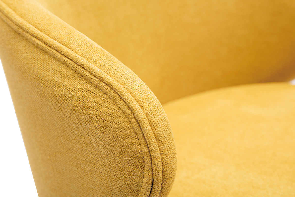 Tabourets de bar design en tissu effet velours jaune moutarde et m�tal noir (lot de 2) ROSALIE