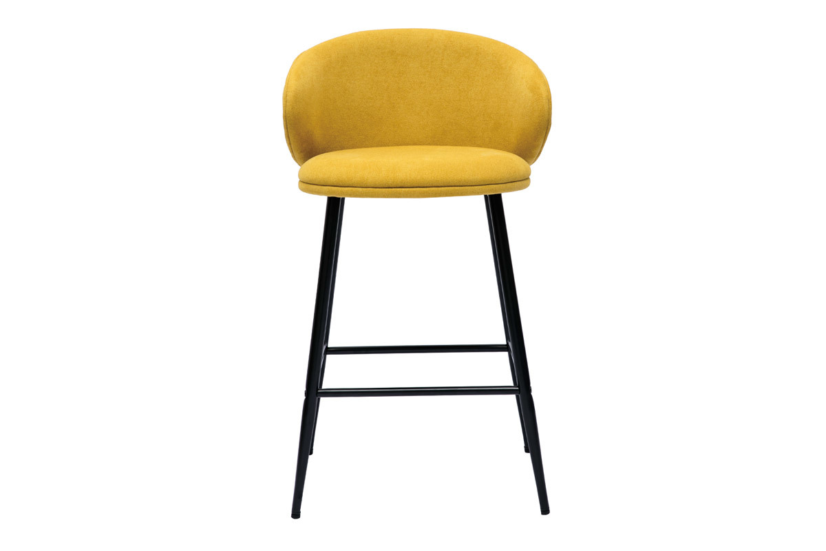 Tabourets de bar design en tissu effet velours jaune moutarde et m�tal noir (lot de 2) ROSALIE