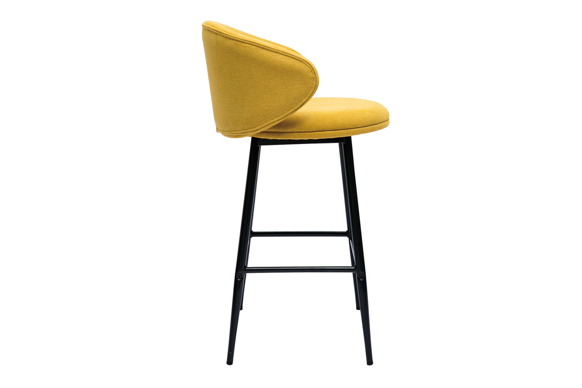 Tabourets de bar design en tissu effet velours jaune moutarde et m�tal noir (lot de 2) ROSALIE