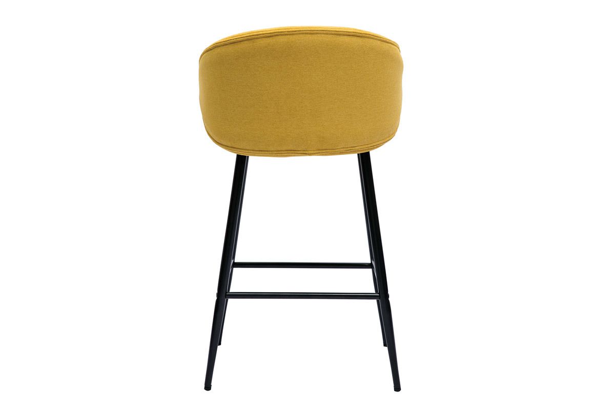 Tabourets de bar design en tissu effet velours jaune moutarde et m�tal noir (lot de 2) ROSALIE