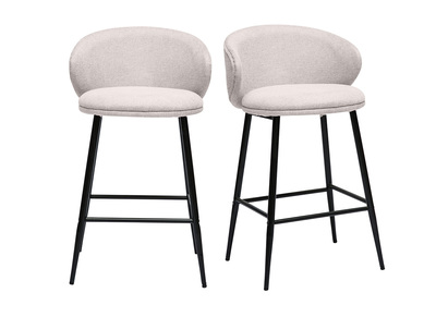 Tabourets de bar design en tissu effet velours texturé beige et métal noir (lot de 2) ROSALIE