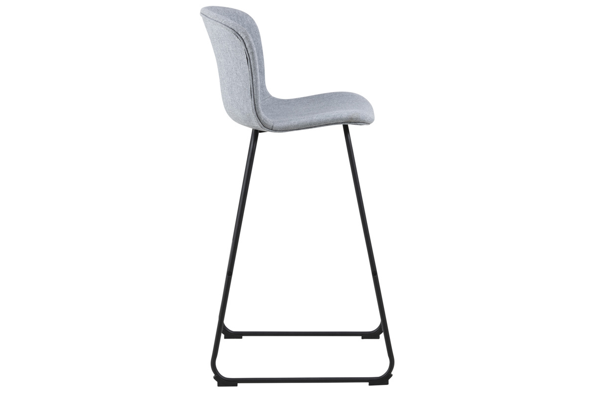 Tabourets de bar design en tissu gris clair et m�tal noir 75 cm (lot de 2) STORY