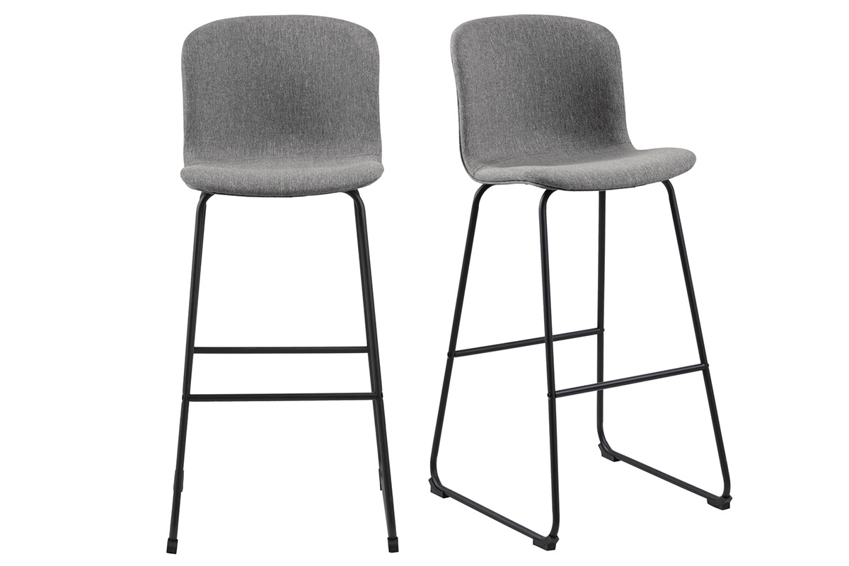 Tabourets de bar design en tissu gris fonc� et m�tal noir 75 cm (lot de 2) STORY