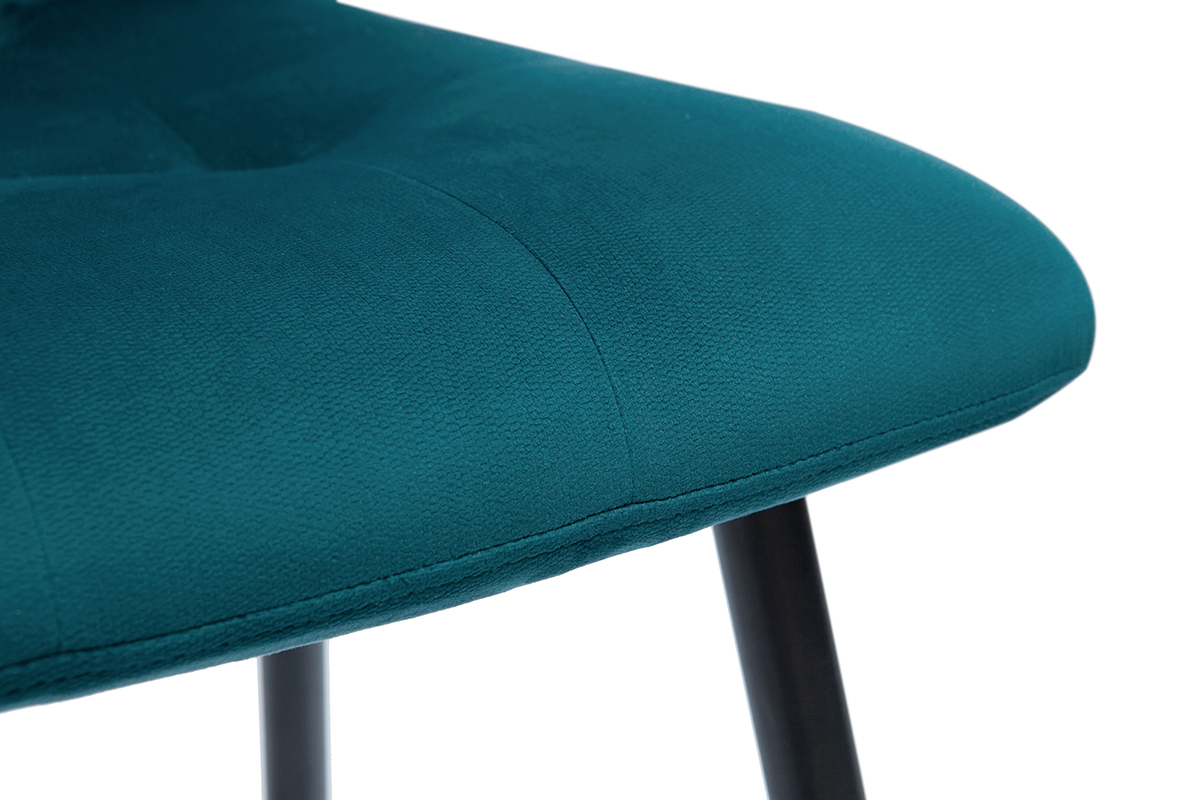 Tabourets de bar design en tissu velours gaufr� bleu canard et m�tal H65 cm (lot de 2) ESCAPE