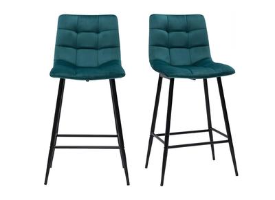 Tabourets de bar design en velours bleu pétrole H65 cm (lot de 2) MAXWELL