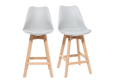 Tabourets de bar design gris clair et bois H65 cm (lot de 2) PAULINE