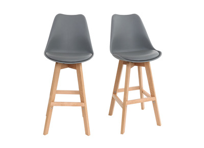 Tabourets de bar design gris et bois H65 cm (lot de 2) PAULINE