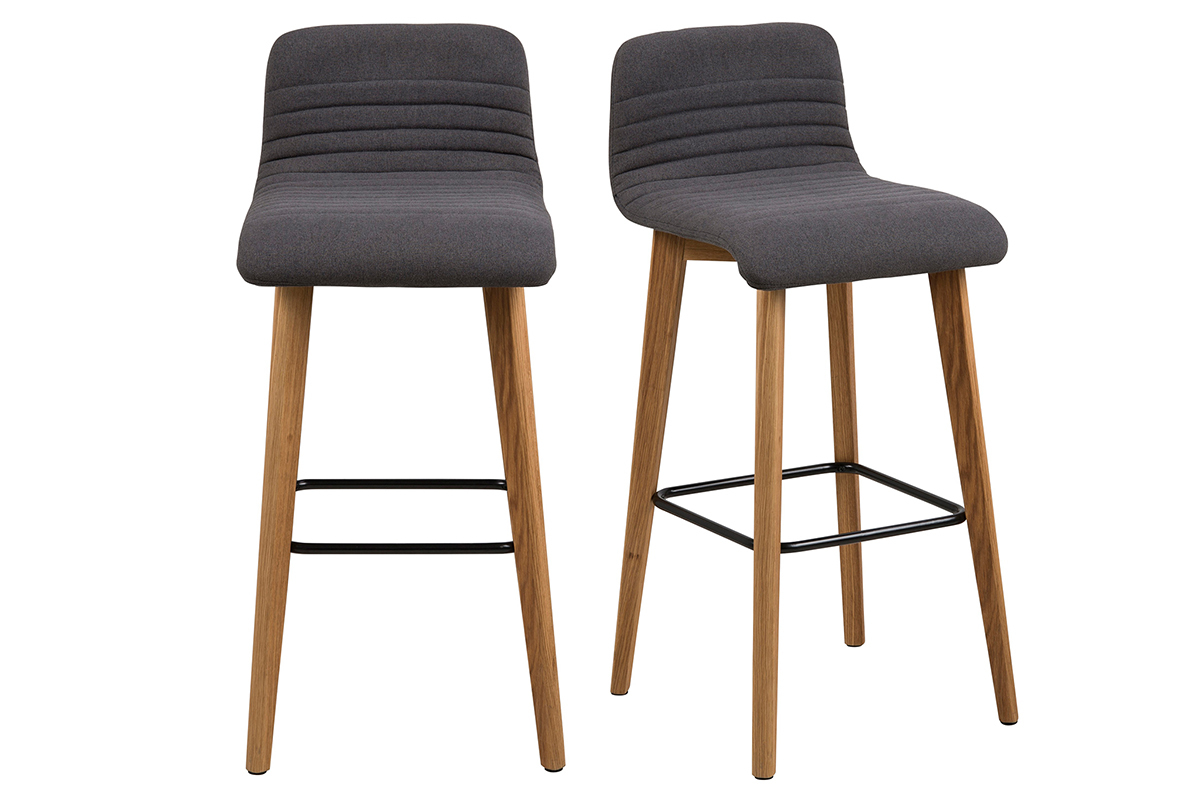 Tabourets de bar design gris fonc� et bois (lot de 2) ULRIK