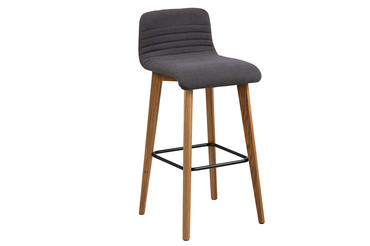 Tabourets de bar design gris fonc� et bois (lot de 2) ULRIK