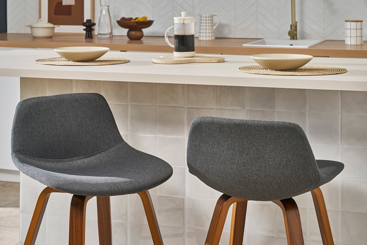 Tabourets de bar design gris fonc et noyer H65 cm (lot de 2) NONIE