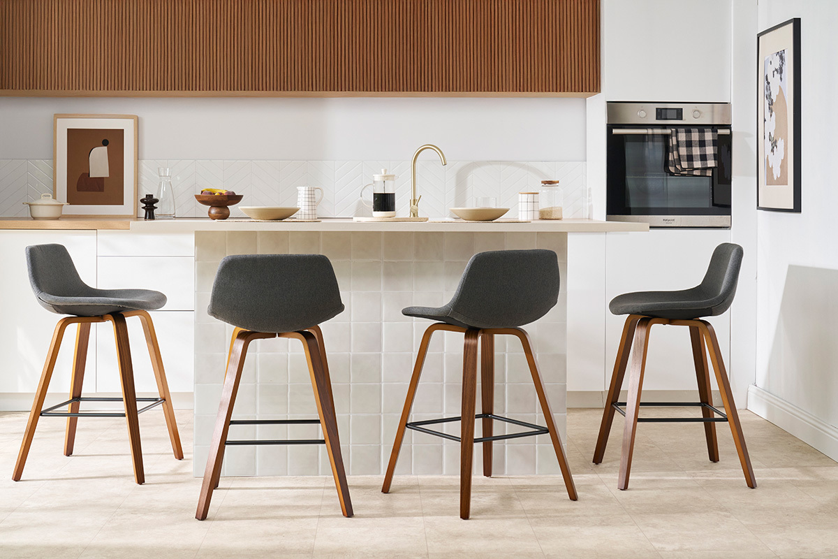 Tabourets de bar design gris fonc et noyer H65 cm (lot de 2) NONIE