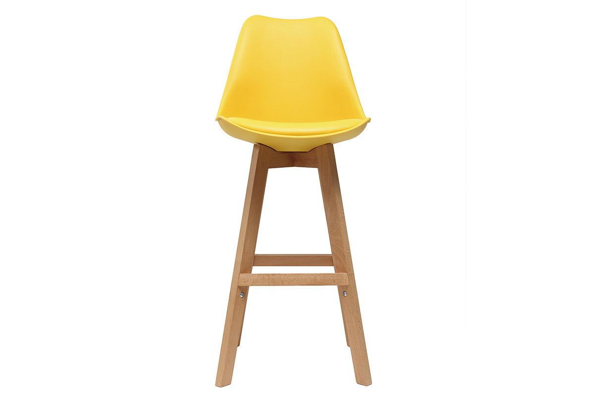 Tabourets de bar design jaune et bois H65 cm (lot de 2) PAULINE