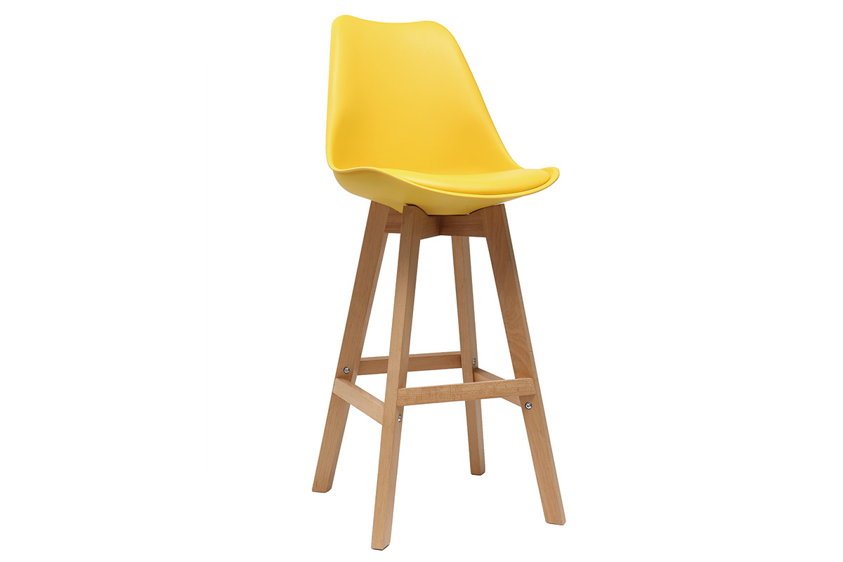 Tabourets de bar design jaune et bois H65 cm (lot de 2) PAULINE