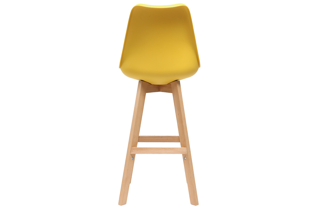 Tabourets de bar design jaune et bois H65 cm (lot de 2) PAULINE