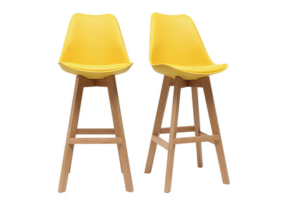 Tabourets de bar design jaune et bois H65 cm (lot de 2) PAULINE