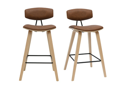 Tabourets de bar design marron et bois clair H69 cm (lot de 2) VASCO