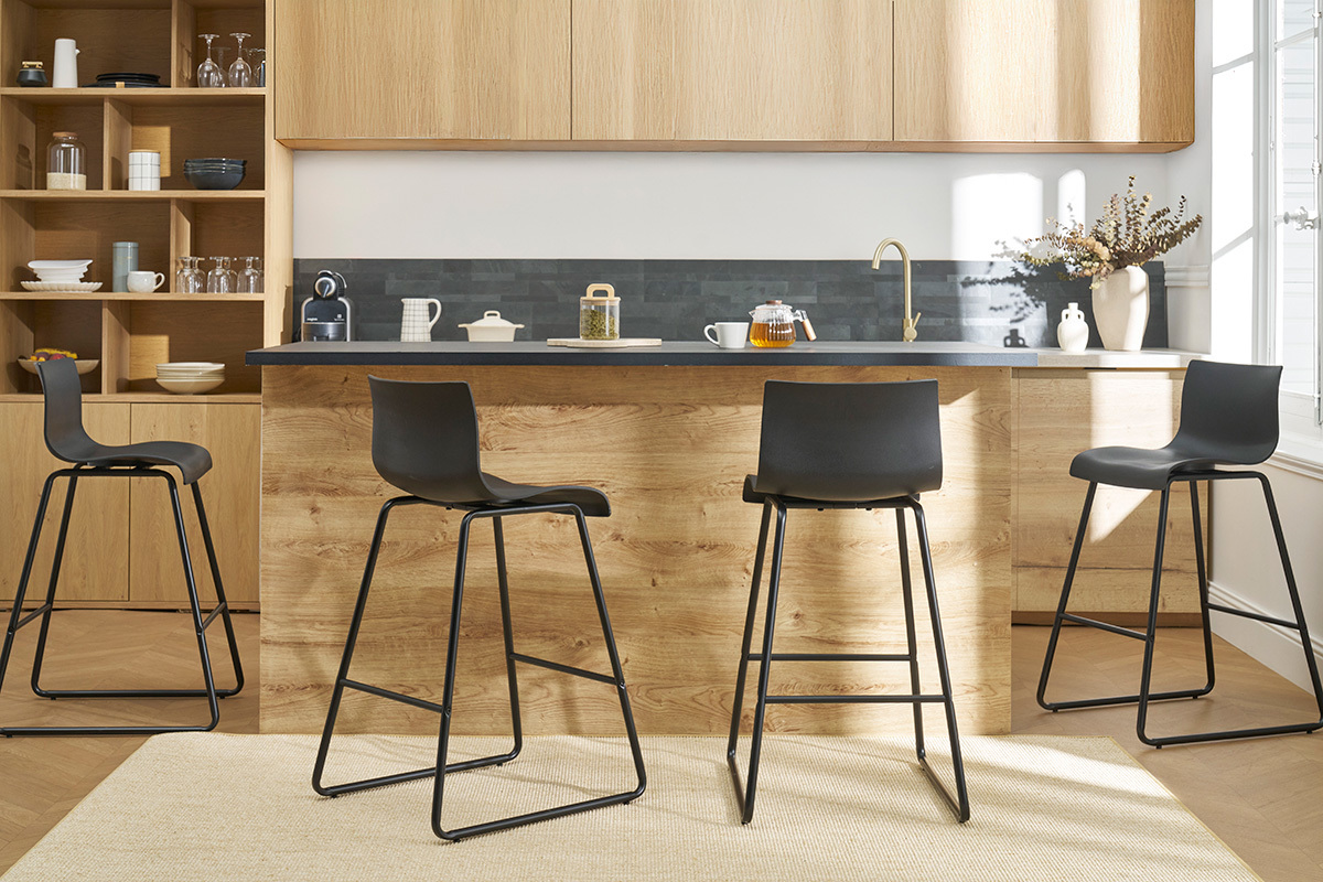 Tabourets de bar design noir 65 cm (lot de 2) ONA