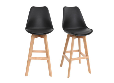 Tabourets de bar design noir et bois 75 cm (lot de 2) PAULINE