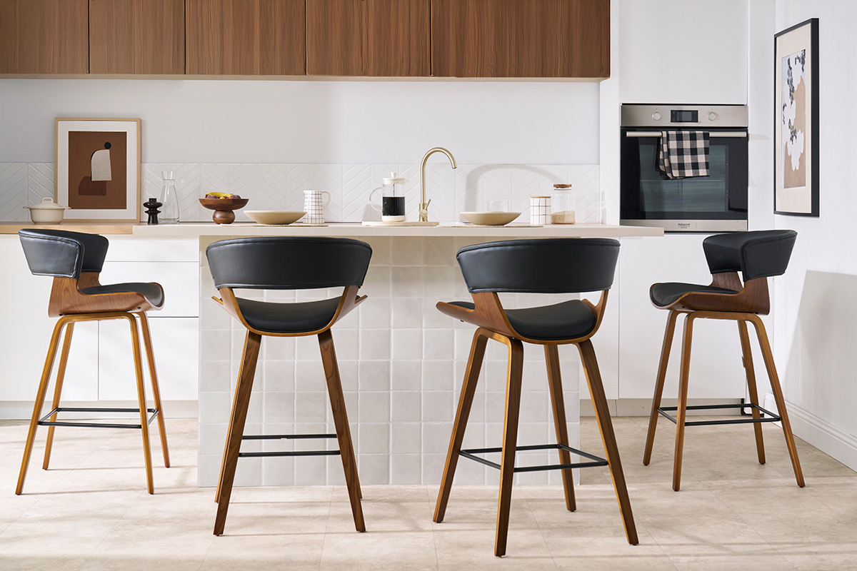 Tabourets de bar design noir et bois fonc H65 cm (lot de 2) SYRAH