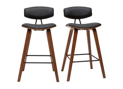 Tabourets de bar design noir et bois foncé H69 cm (lot de 2) VASCO