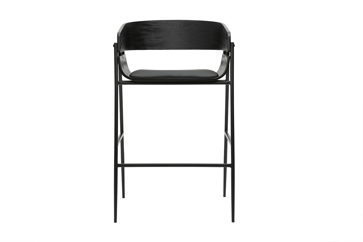 Tabouret de bar design noir WESS avec dossier incurv et assise rembourre.