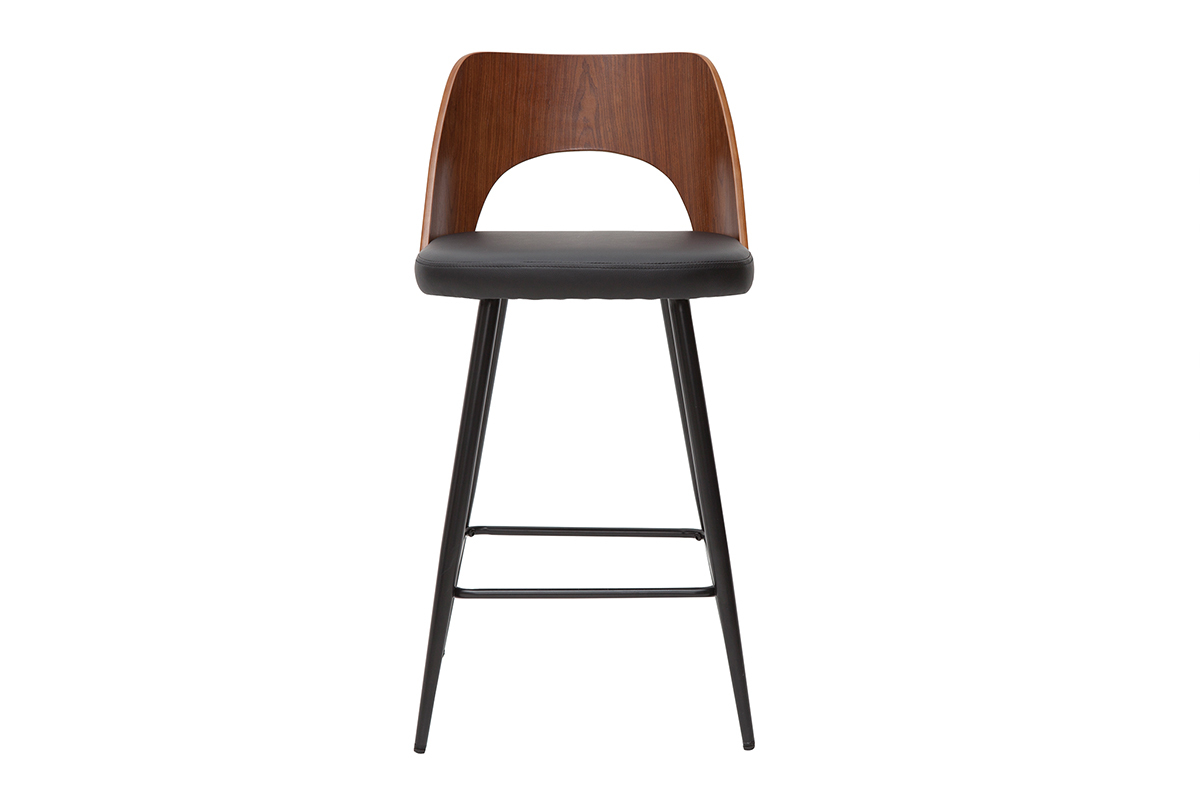 Tabourets de bar design noirs et noyer H66.5 (lot de 2) FALCOM
