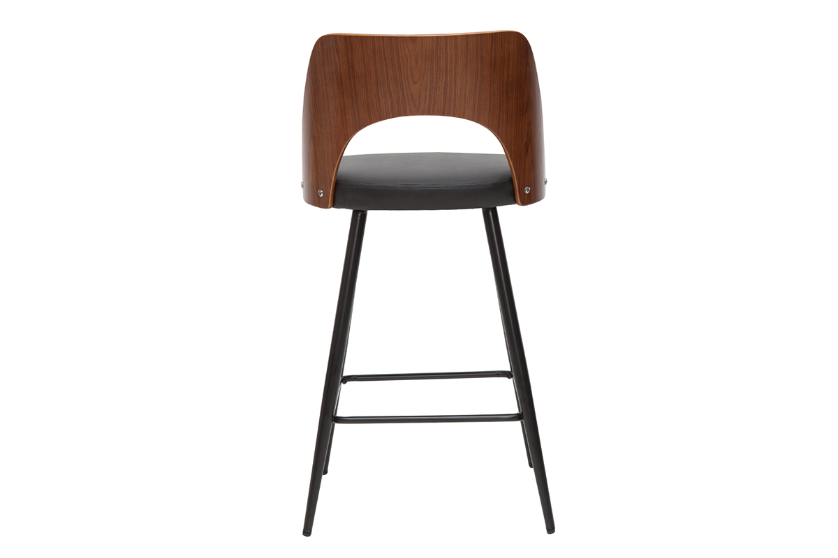 Tabourets de bar design noirs et noyer H66.5 (lot de 2) FALCOM