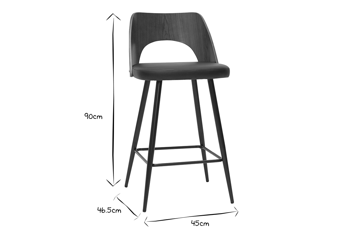 Tabourets de bar design noirs et noyer H66.5 (lot de 2) FALCOM