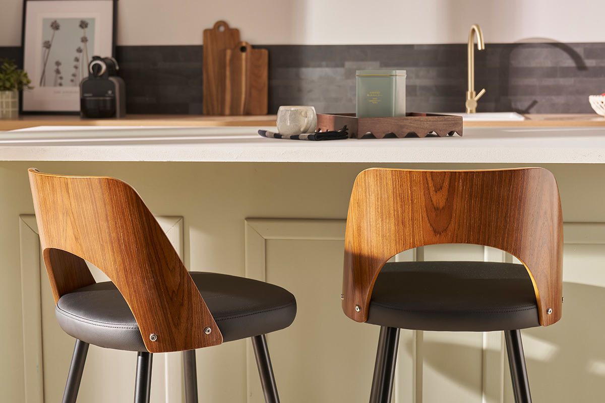 Tabourets de bar design noirs et noyer H66.5 (lot de 2) FALCOM