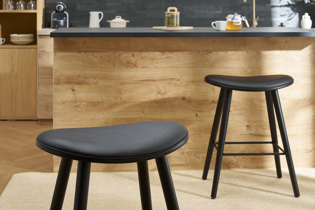 Tabourets de bar design noirs H65.5 cm (lot de 2) MEADOW