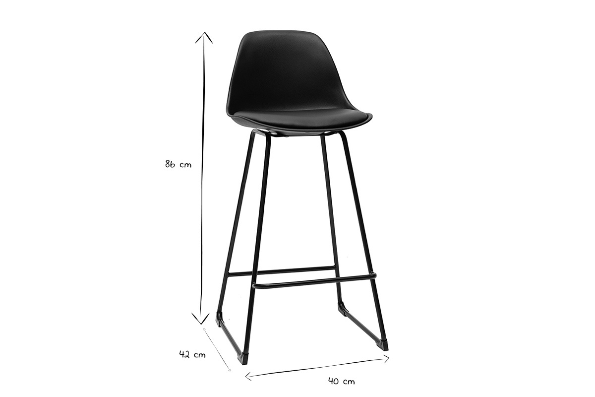 Tabourets de bar design noirs pieds mtal H66 cm (lot de 2) FRANZ