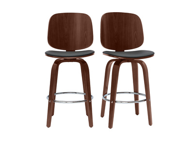 Tabourets de bar design pivotants noirs et noyer H66 cm (lot de 2) BECK