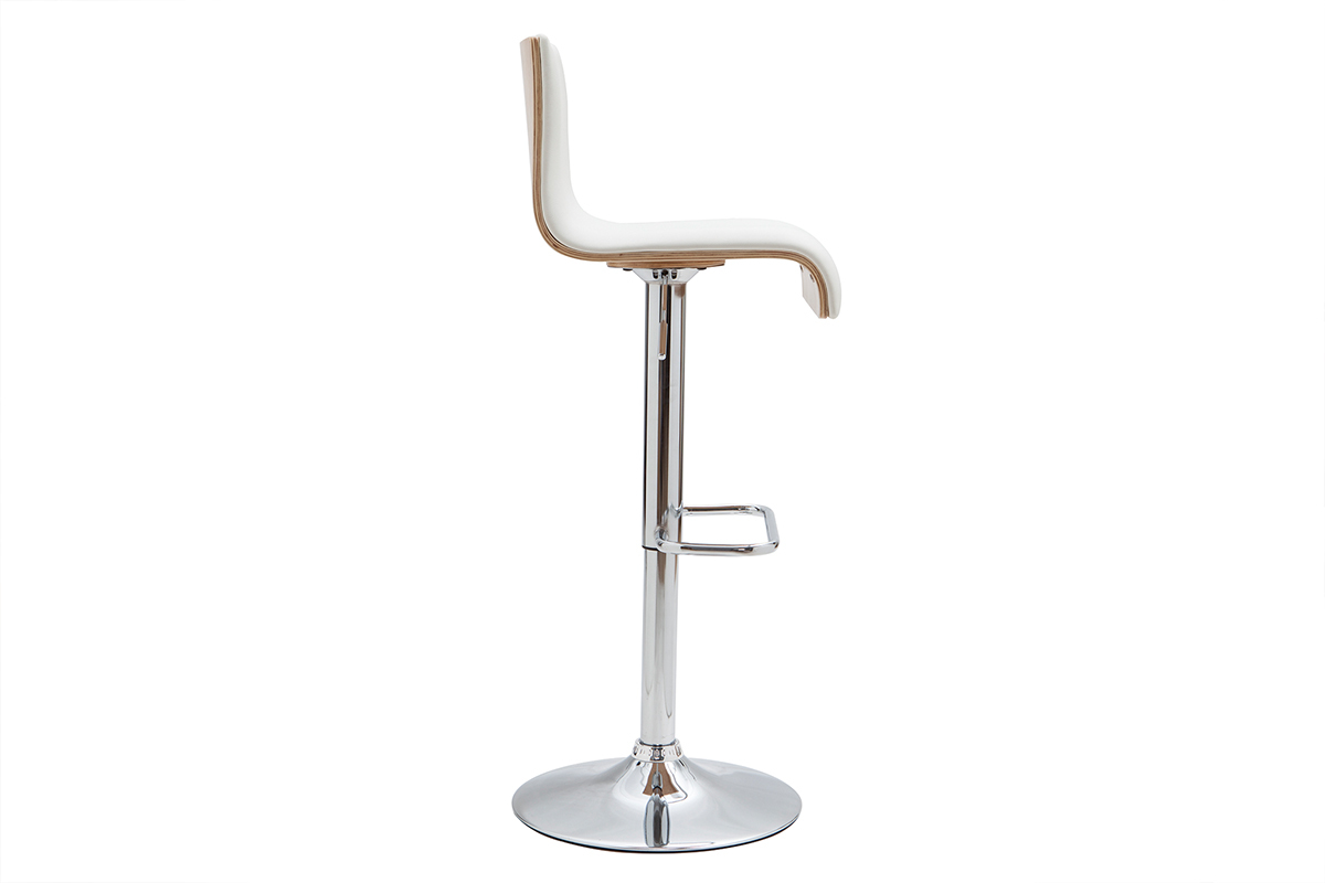 Tabourets de bar design r�glables blanc et bois clair (lot de 2) DELICACY
