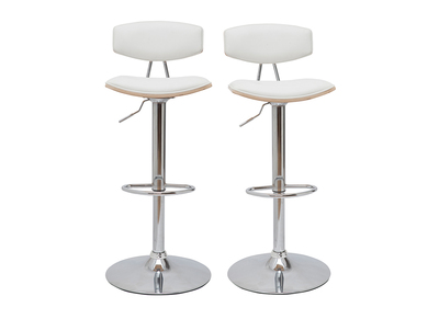 Tabourets de bar design réglables blanc et bois clair (lot de 2) VASCO