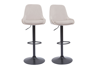 Tabourets de bar design réglables en tissu velours taupe et métal noir 360° (lot de 2) HOLO