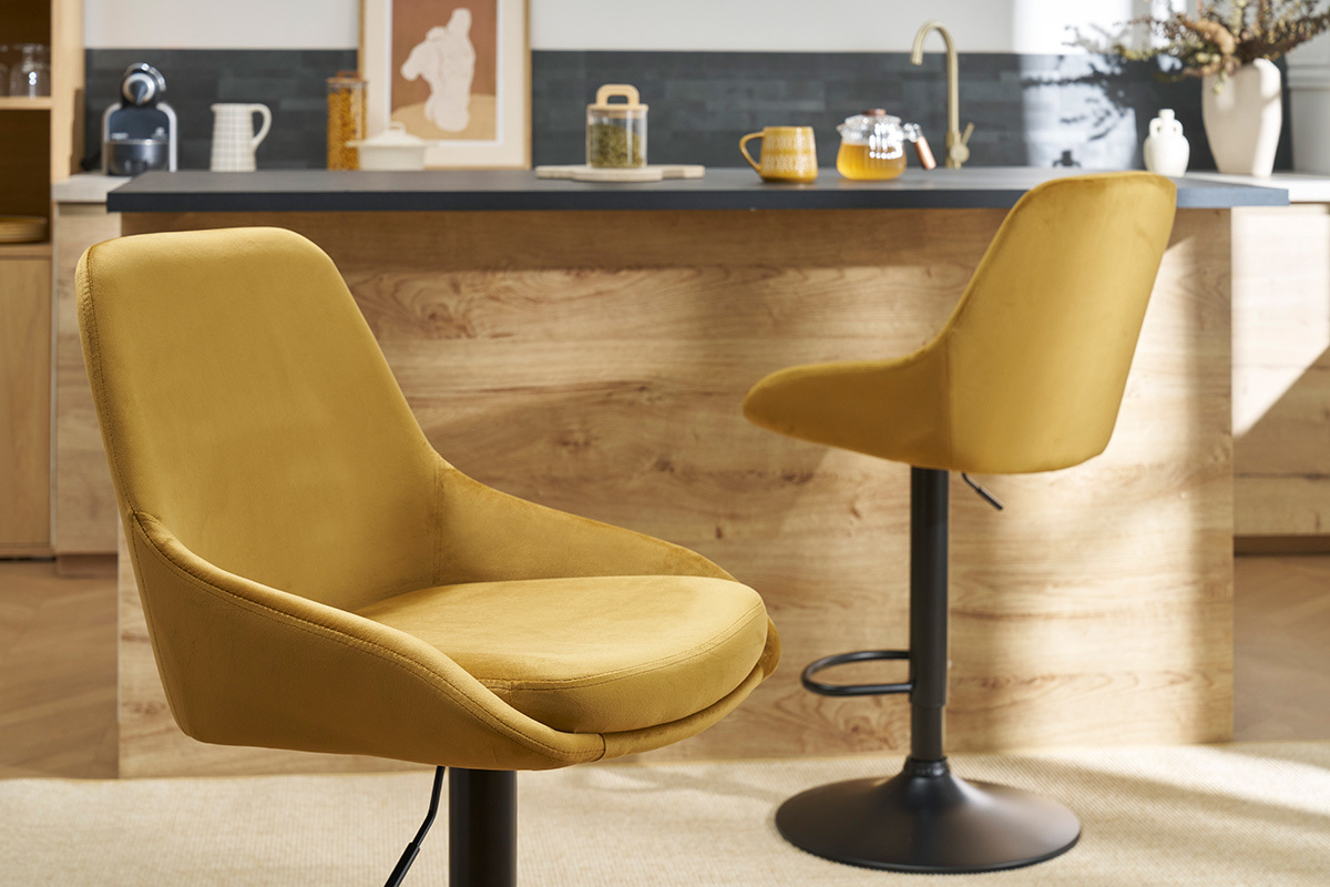 Tabourets de bar design rglables velours bronze (lot de 2) HOLO